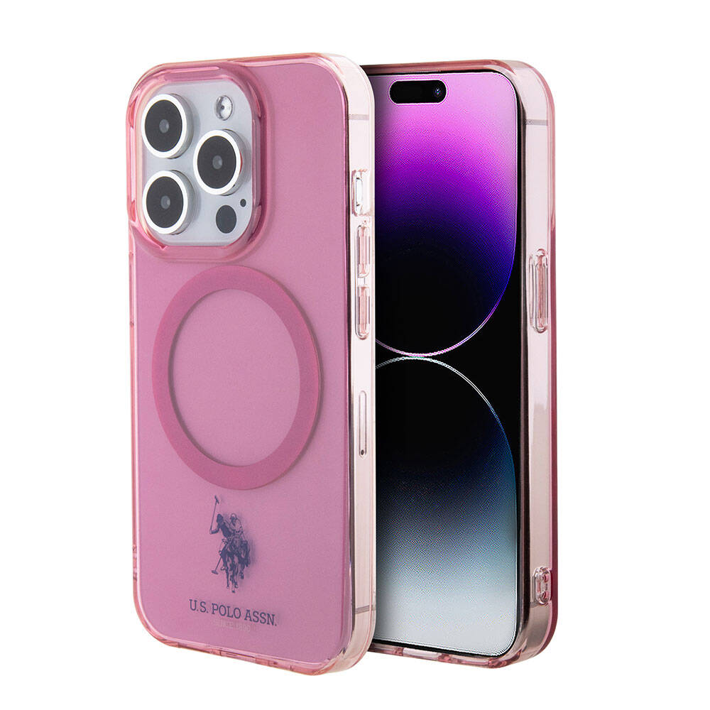 Apple iPhone 15 Pro Max Kılıf U.S. Polo Assn. Orjinal Lisanslı Magsafe Şarj Özellikli Transparan Tasarım Kapak Pembe