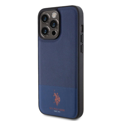 Apple iPhone 15 Pro Max Kılıf U.S. Polo Assn. Orjinal Lisanslı Suni Deri Arka Yüzey Baskı Logolu Örgü Desenli Kapak Kırmızı