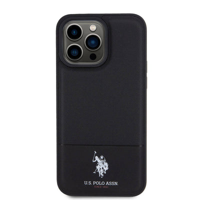 Apple iPhone 15 Pro Max Kılıf U.S. Polo Assn. Orjinal Lisanslı Suni Deri Arka Yüzey Baskı Logolu Örgü Desenli Kapak Kırmızı