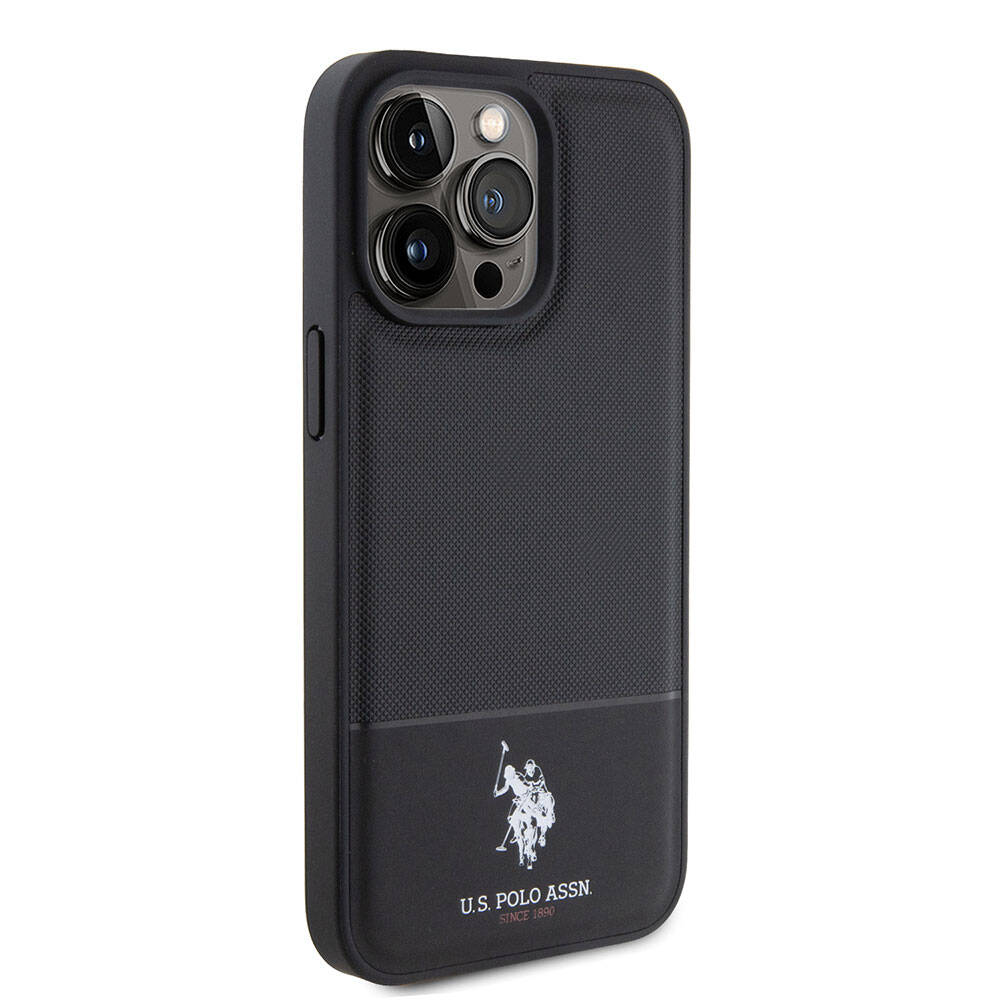 Apple iPhone 15 Pro Max Kılıf U.S. Polo Assn. Orjinal Lisanslı Suni Deri Arka Yüzey Baskı Logolu Örgü Desenli Kapak Kırmızı