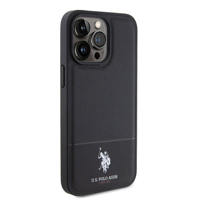 Apple iPhone 15 Pro Max Kılıf U.S. Polo Assn. Orjinal Lisanslı Suni Deri Arka Yüzey Baskı Logolu Örgü Desenli Kapak Kırmızı