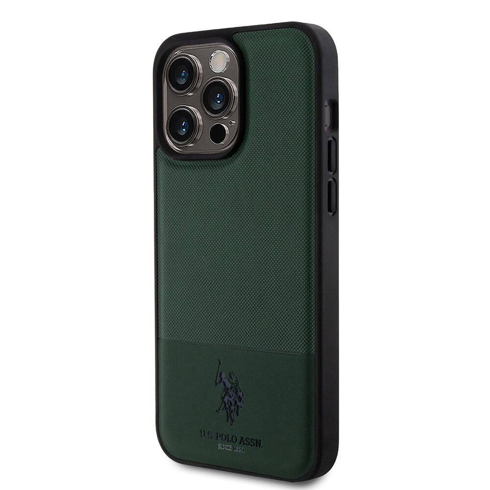Apple iPhone 15 Pro Max Kılıf U.S. Polo Assn. Orjinal Lisanslı Suni Deri Arka Yüzey Baskı Logolu Örgü Desenli Kapak Kırmızı