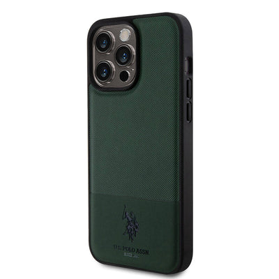 Apple iPhone 15 Pro Max Kılıf U.S. Polo Assn. Orjinal Lisanslı Suni Deri Arka Yüzey Baskı Logolu Örgü Desenli Kapak Kırmızı
