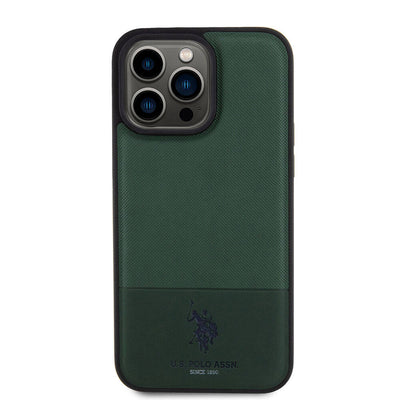 Apple iPhone 15 Pro Max Kılıf U.S. Polo Assn. Orjinal Lisanslı Suni Deri Arka Yüzey Baskı Logolu Örgü Desenli Kapak Kırmızı