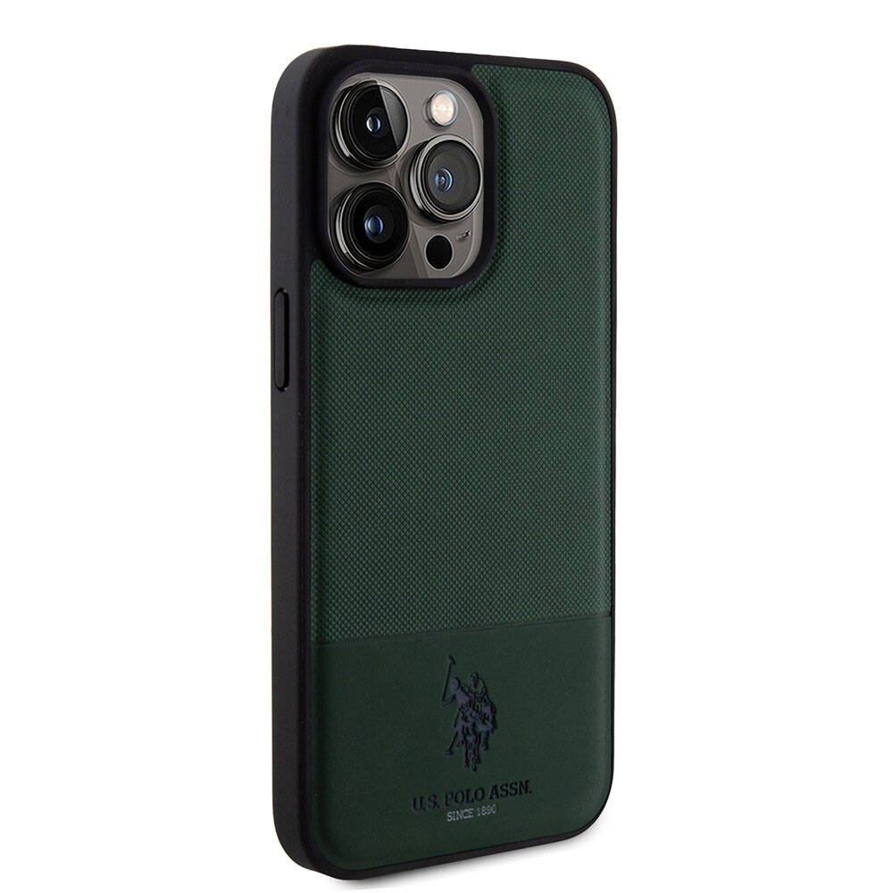 Apple iPhone 15 Pro Max Kılıf U.S. Polo Assn. Orjinal Lisanslı Suni Deri Arka Yüzey Baskı Logolu Örgü Desenli Kapak Kırmızı