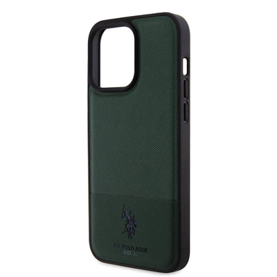 Apple iPhone 15 Pro Max Kılıf U.S. Polo Assn. Orjinal Lisanslı Suni Deri Arka Yüzey Baskı Logolu Örgü Desenli Kapak Kırmızı