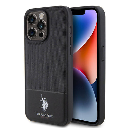 iPhone 15 Pro Max Kılıf U.S. Polo Assn. Orjinal Lisanslı Suni Deri Arka Yüzey Baskı Logolu Örgü Desenli Kılıf