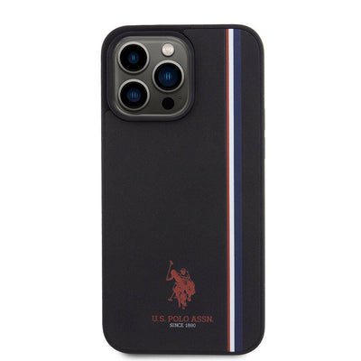 Apple iPhone 15 Pro Max Kılıf U.S. Polo Assn. Orjinal Lisanslı Üç Renk Şerit Tasarımlı Baskı Logolu Kapak Kırmızı