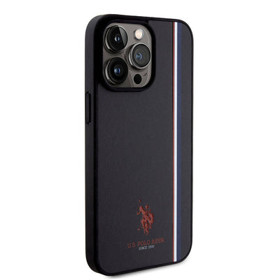 Apple iPhone 15 Pro Max Kılıf U.S. Polo Assn. Orjinal Lisanslı Üç Renk Şerit Tasarımlı Baskı Logolu Kapak Kırmızı
