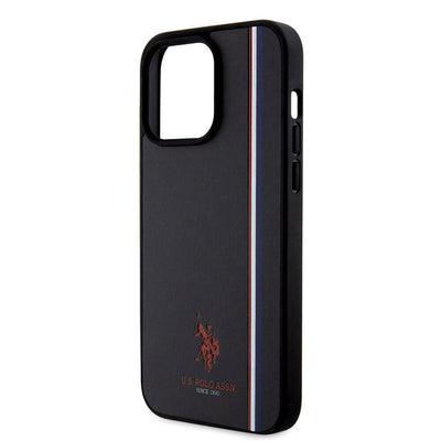 Apple iPhone 15 Pro Max Kılıf U.S. Polo Assn. Orjinal Lisanslı Üç Renk Şerit Tasarımlı Baskı Logolu Kapak Kırmızı