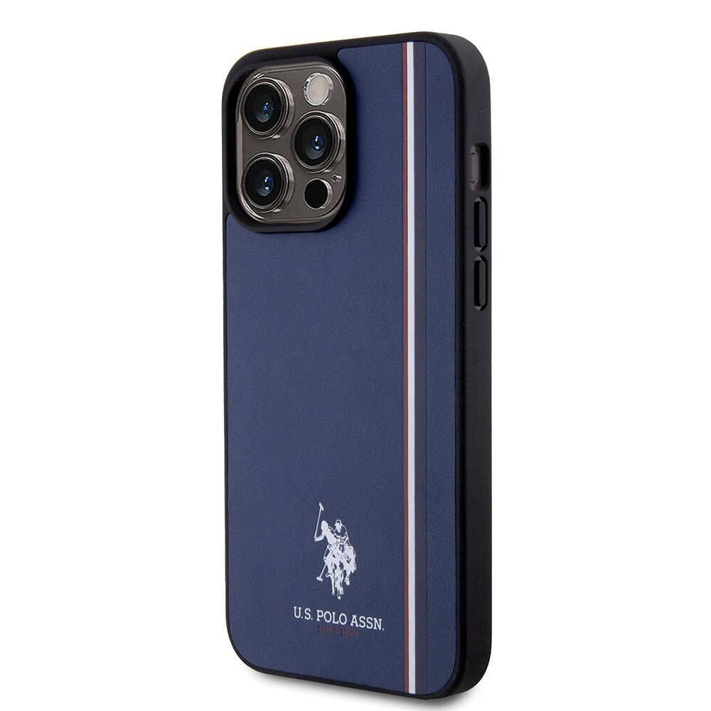 Apple iPhone 15 Pro Max Kılıf U.S. Polo Assn. Orjinal Lisanslı Üç Renk Şerit Tasarımlı Baskı Logolu Kapak Kırmızı