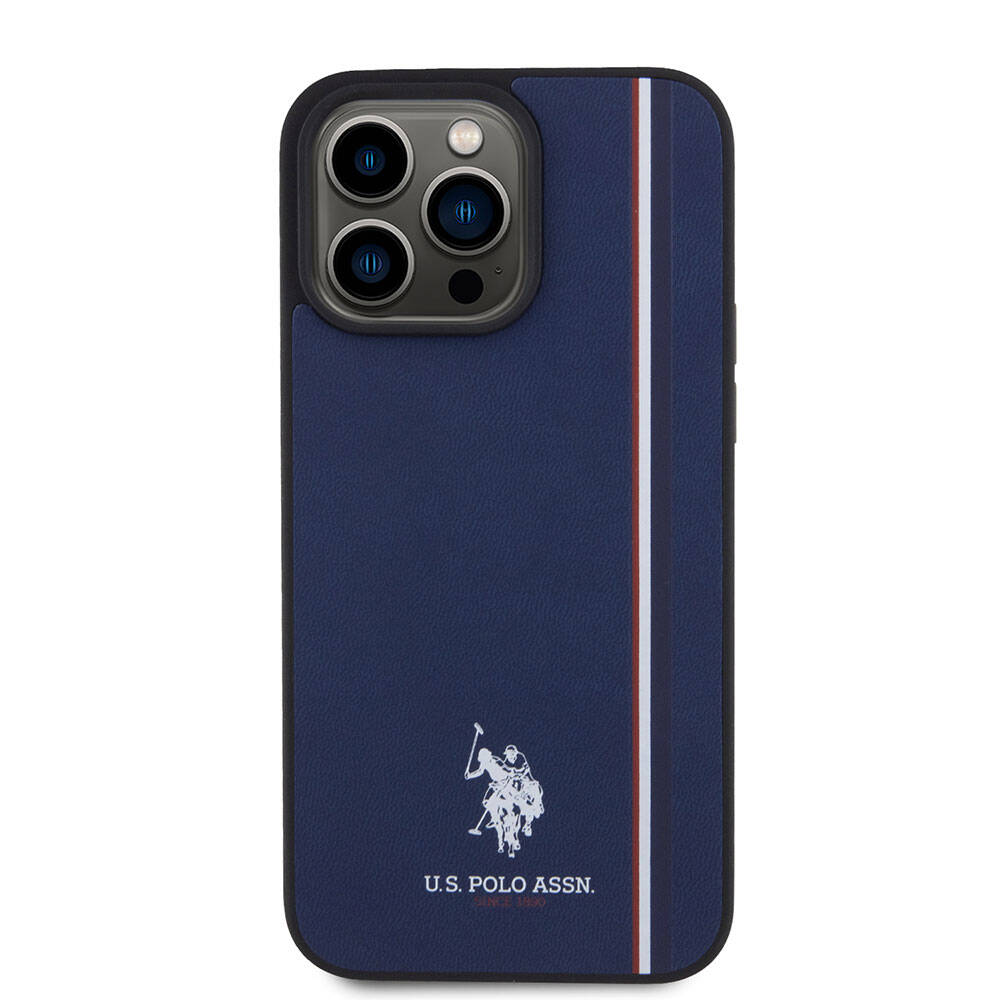 Apple iPhone 15 Pro Max Kılıf U.S. Polo Assn. Orjinal Lisanslı Üç Renk Şerit Tasarımlı Baskı Logolu Kapak Kırmızı