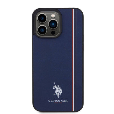 Apple iPhone 15 Pro Max Kılıf U.S. Polo Assn. Orjinal Lisanslı Üç Renk Şerit Tasarımlı Baskı Logolu Kapak Kırmızı