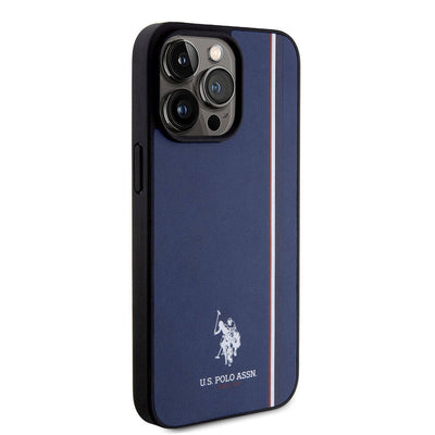 Apple iPhone 15 Pro Max Kılıf U.S. Polo Assn. Orjinal Lisanslı Üç Renk Şerit Tasarımlı Baskı Logolu Kapak Kırmızı