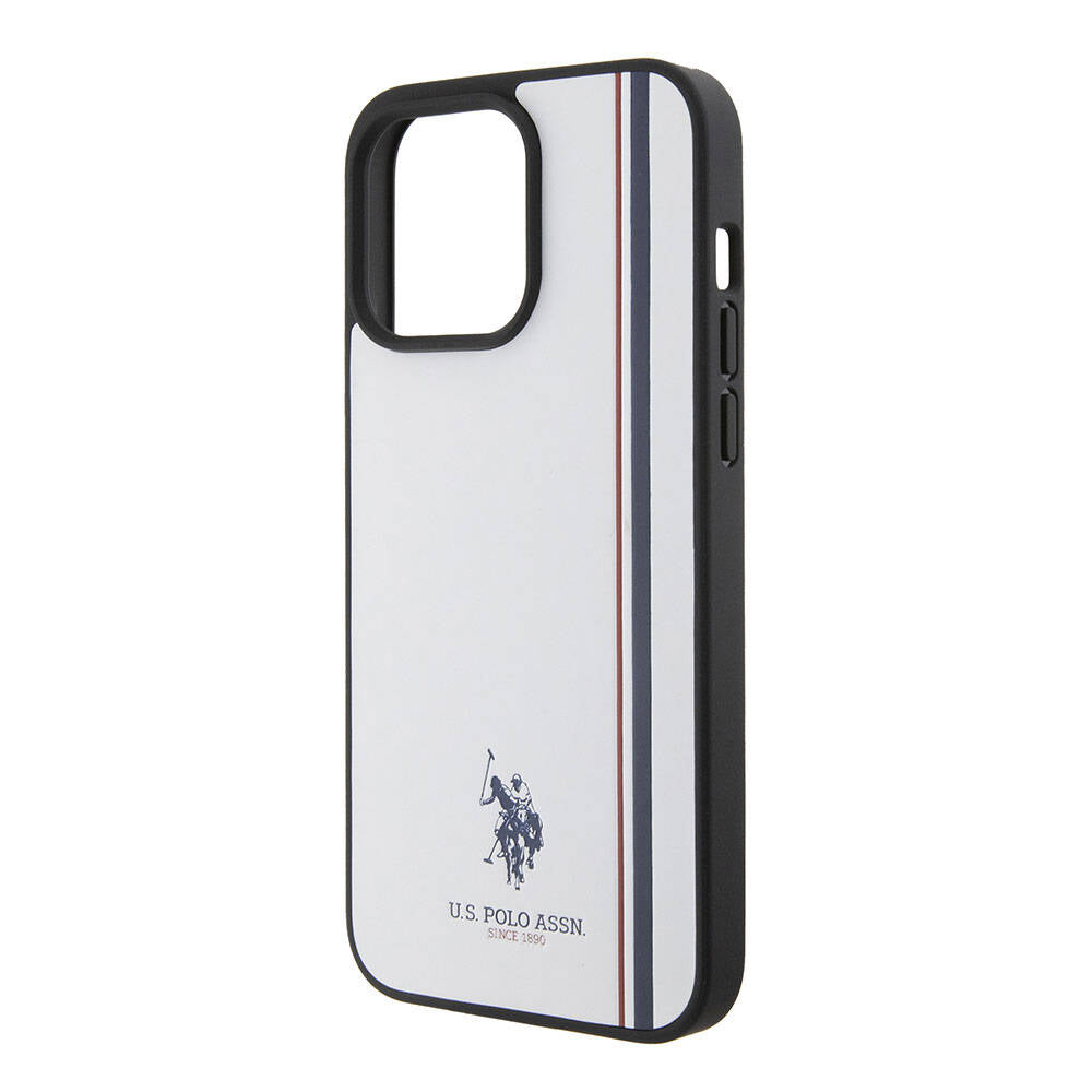 Apple iPhone 15 Pro Max Kılıf U.S. Polo Assn. Orjinal Lisanslı Üç Renk Şerit Tasarımlı Baskı Logolu Kapak Beyaz