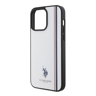 Apple iPhone 15 Pro Max Kılıf U.S. Polo Assn. Orjinal Lisanslı Üç Renk Şerit Tasarımlı Baskı Logolu Kapak Beyaz