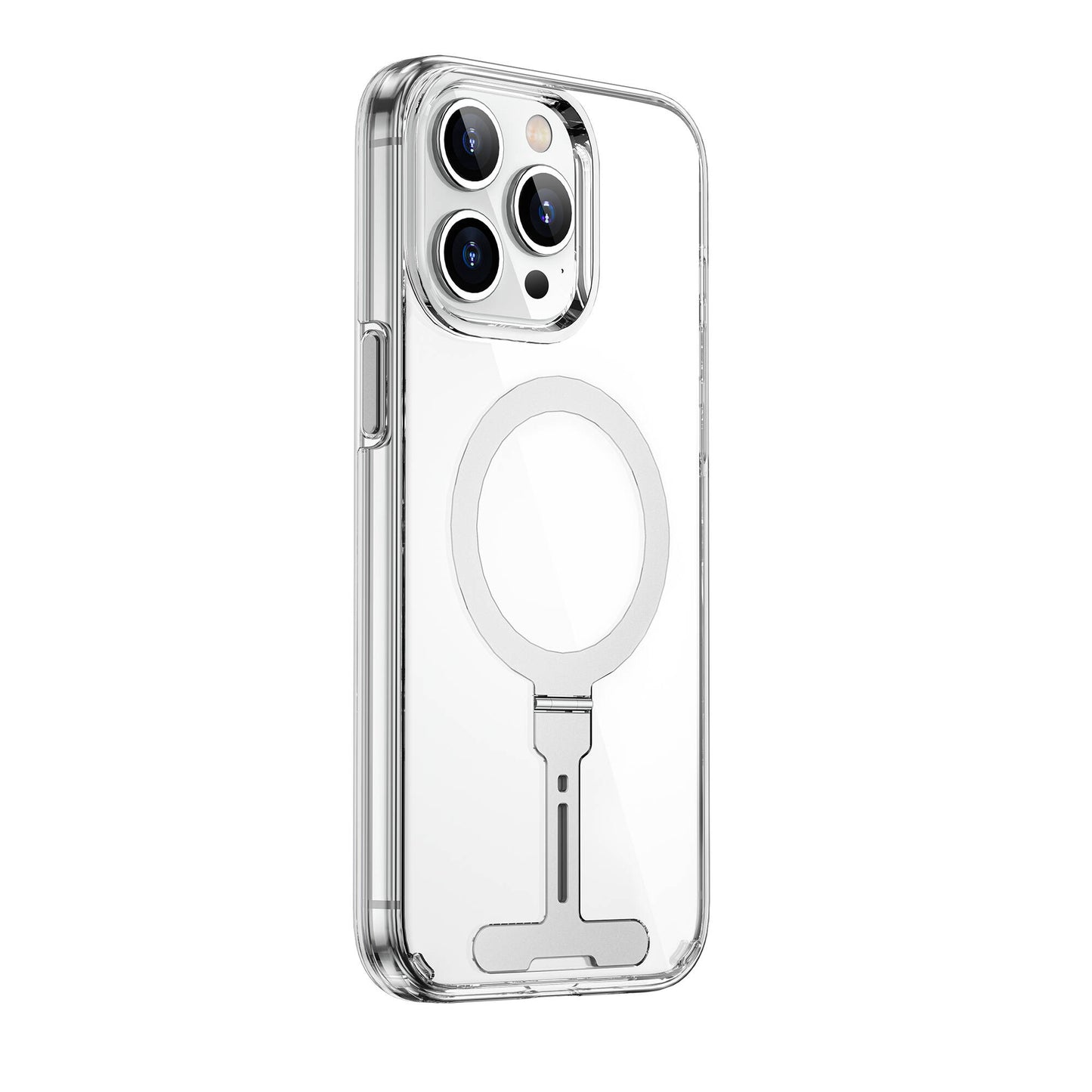 iPhone 15 Pro Max Kılıf Wiwu FYY-014 M-safe Şarj Özellikli Alüminyum Alaşım Metal Standlı Şeffaf Kılıf