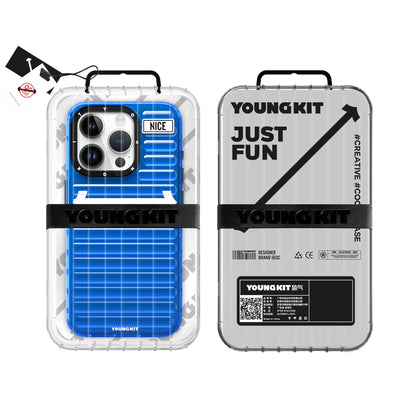 Apple iPhone 15 Pro Max Kılıf YoungKit Luggage FireFly Serisi Kapak Sierra Mavi