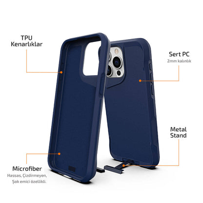 iPhone 15 Pro Max Kılıf Zore Airbag Kenarlı T-Max Mat Standlı Kılıf