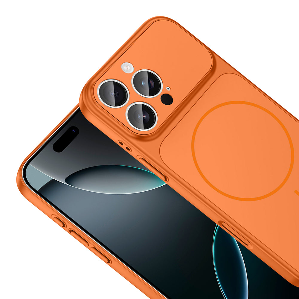 Apple iPhone 15 Pro Max Kılıf Zore M-Safe Şarj Özellikli Kamera Korumalı Formen Kapak Turuncu