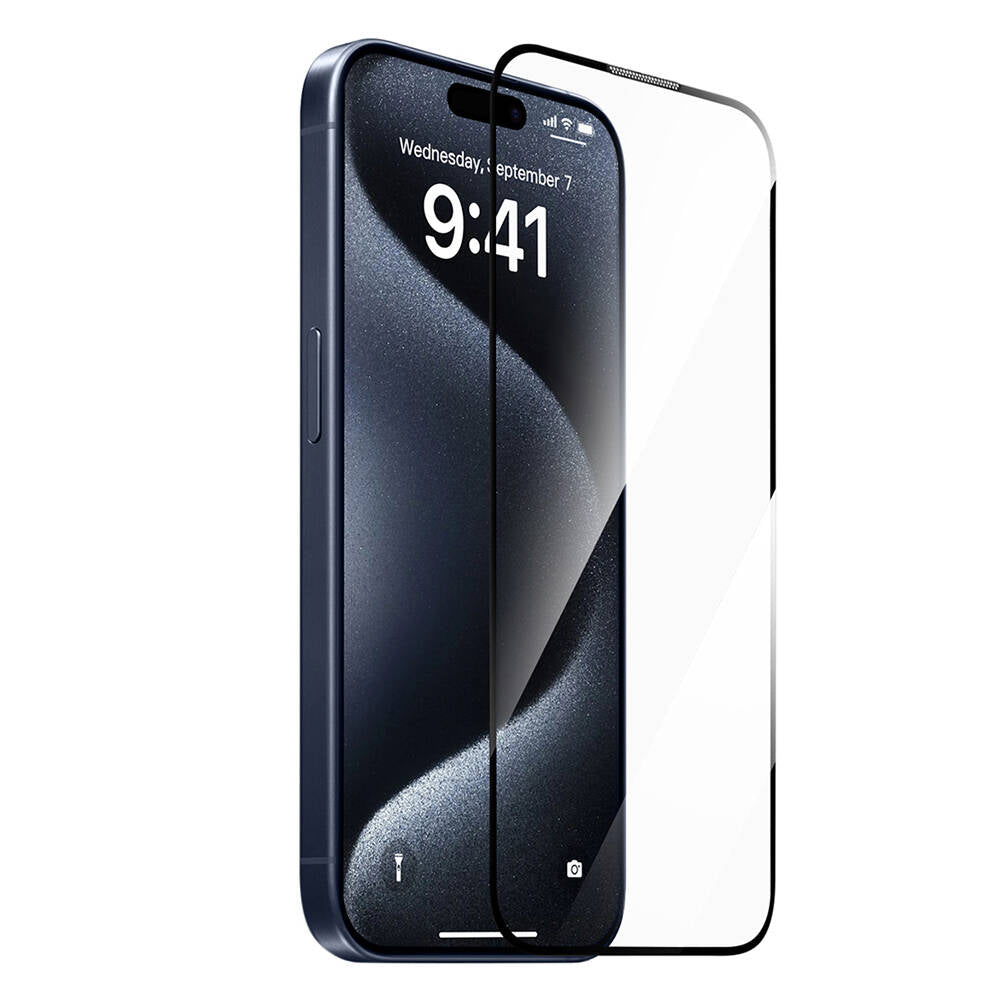 iPhone 15 Pro Max Wiwu SQ-008 Oleofobik Easy Install Darbeye Karşı Dayanıklı Temperli Cam Ekran Koruyucu + Kolay Uygulama Aparatlı