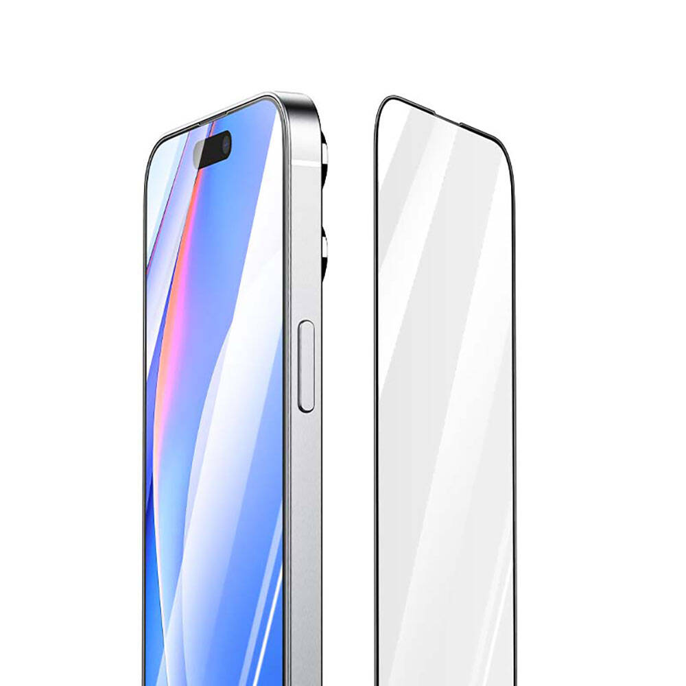 Apple iPhone 15 Pro Recci RSP-A02SD 3D HD Full Transparan Temperli Cam Ekran Koruyucu Siyah