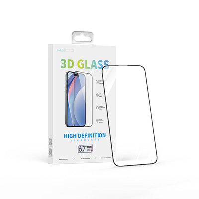 Apple iPhone 15 Pro Recci RSP-A02SD 3D HD Full Transparan Temperli Cam Ekran Koruyucu Siyah