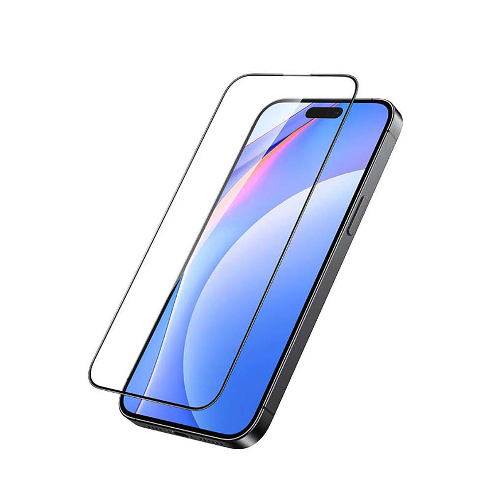 Apple iPhone 15 Pro Recci RSP-A02SD 3D HD Full Transparan Temperli Cam Ekran Koruyucu Siyah