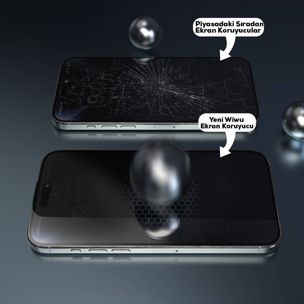 iPhone 15 Wiwu Wi-SQ009 Easy Install iPrivacy 360° Anti-Peep Oleofobik Temperli Cam Ekran Koruyucu + Kolay Uygulama Aparatlı