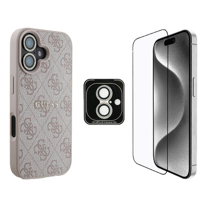 iPhone 16 Guess Orjinal Lisanslı Kılıf + Ekran Koruyucu + Lens Koruyucu 3in1 Aksesuar Seti
