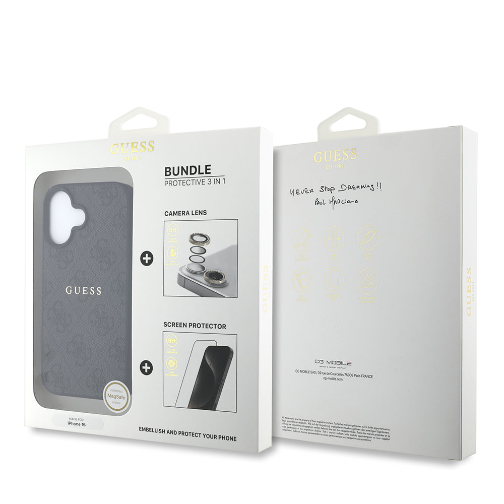 iPhone 16 Guess Orjinal Lisanslı Kılıf + Ekran Koruyucu + Lens Koruyucu 3in1 Aksesuar Seti