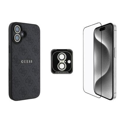 iPhone 16 Guess Orjinal Lisanslı Kılıf + Ekran Koruyucu + Lens Koruyucu 3in1 Aksesuar Seti