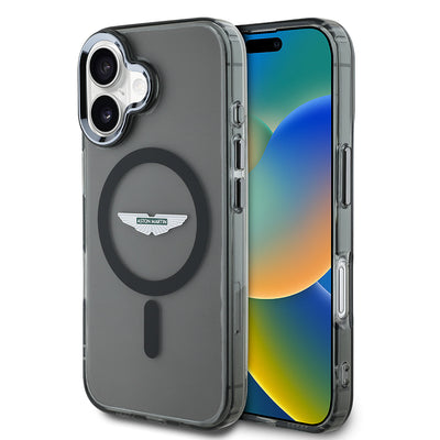Apple iPhone 16 Kılıf Aston Martin Orjinal Lisanslı M-safe Şarj Özellikli IML Baskı Logolu Buzlu Kapak Siyah