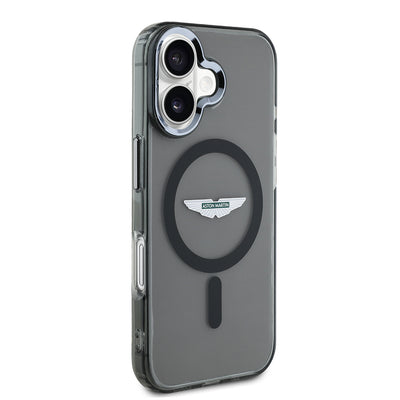 Apple iPhone 16 Kılıf Aston Martin Orjinal Lisanslı M-safe Şarj Özellikli IML Baskı Logolu Buzlu Kapak Siyah