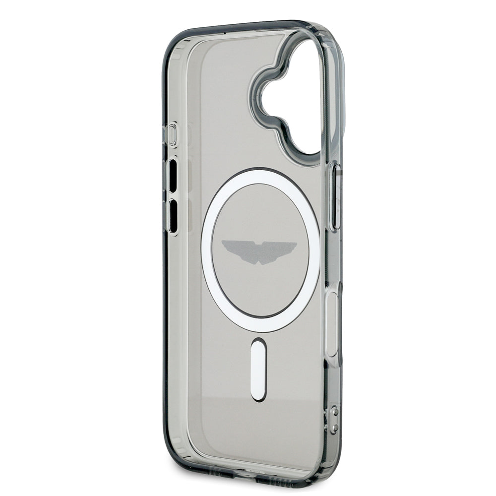 Apple iPhone 16 Kılıf Aston Martin Orjinal Lisanslı M-safe Şarj Özellikli IML Baskı Logolu Buzlu Kapak Siyah