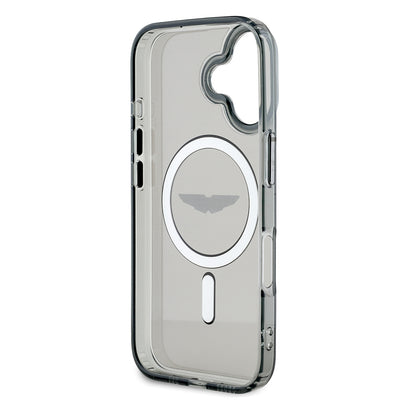 Apple iPhone 16 Kılıf Aston Martin Orjinal Lisanslı M-safe Şarj Özellikli IML Baskı Logolu Buzlu Kapak Siyah