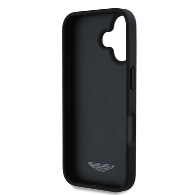 Apple iPhone 16 Kılıf Aston Martin Orjinal Lisanslı Victory Dizayn PU Deri Metal Logolu Kapak Siyah