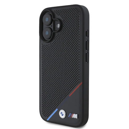 iPhone 16 Kılıf BMW Orjinal Lisanslı M-safe Şarj Özellikli M Logolu Üç Çizgili Delikli Deri Kılıf