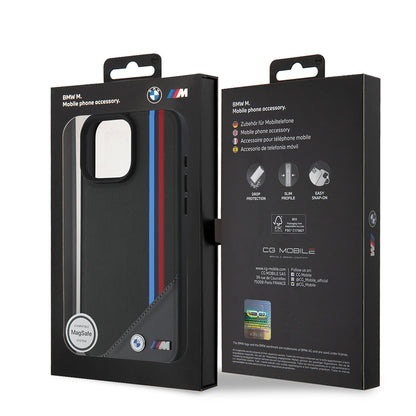 iPhone 16 Kılıf BMW Orjinal Lisanslı M-safe Şarj Özellikli M Logolu Üç Çizgili Dikiş Detaylı Meshed Tricolor Stripes Kılıf