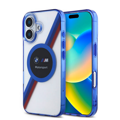 iPhone 16 Kılıf BMW Orjinal Lisanslı M-safe Şarj Özellikli M Logolu Üç Renk Çizgili Motorsport Circle Kılıf