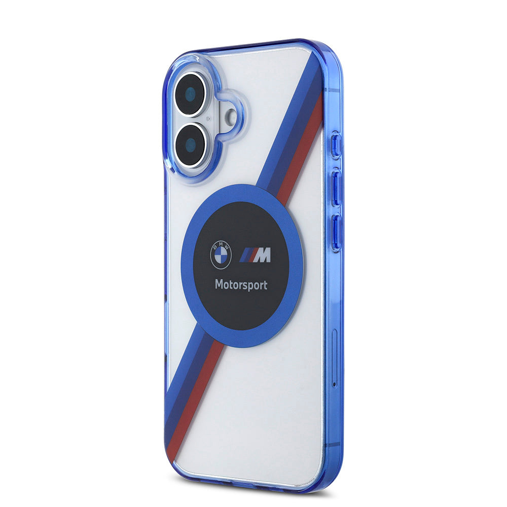 iPhone 16 Kılıf BMW Orjinal Lisanslı M-safe Şarj Özellikli M Logolu Üç Renk Çizgili Motorsport Circle Kılıf