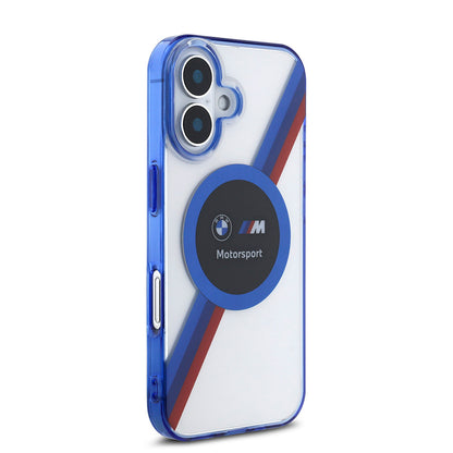 iPhone 16 Kılıf BMW Orjinal Lisanslı M-safe Şarj Özellikli M Logolu Üç Renk Çizgili Motorsport Circle Kılıf