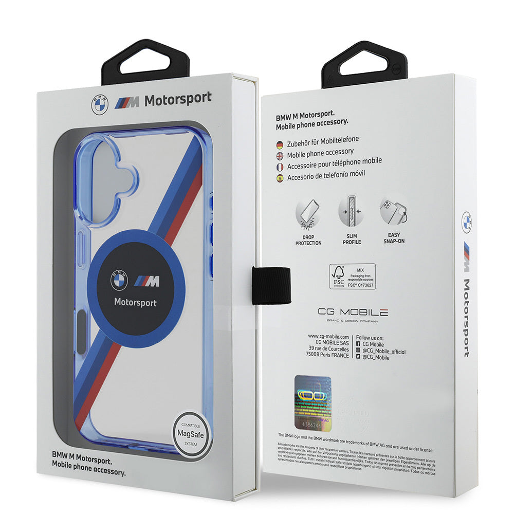 iPhone 16 Kılıf BMW Orjinal Lisanslı M-safe Şarj Özellikli M Logolu Üç Renk Çizgili Motorsport Circle Kılıf