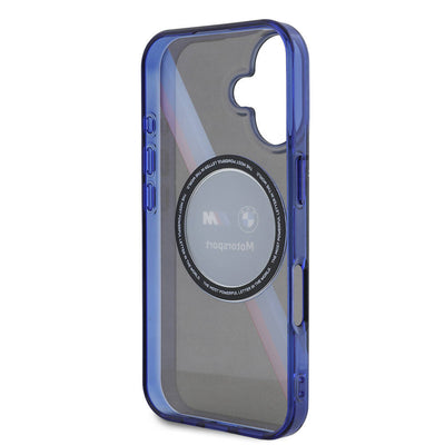 Apple iPhone 16 Kılıf BMW Orjinal Lisanslı M Logolu Üç Renk Çizgili Motorsport Circle Kapak Siyah