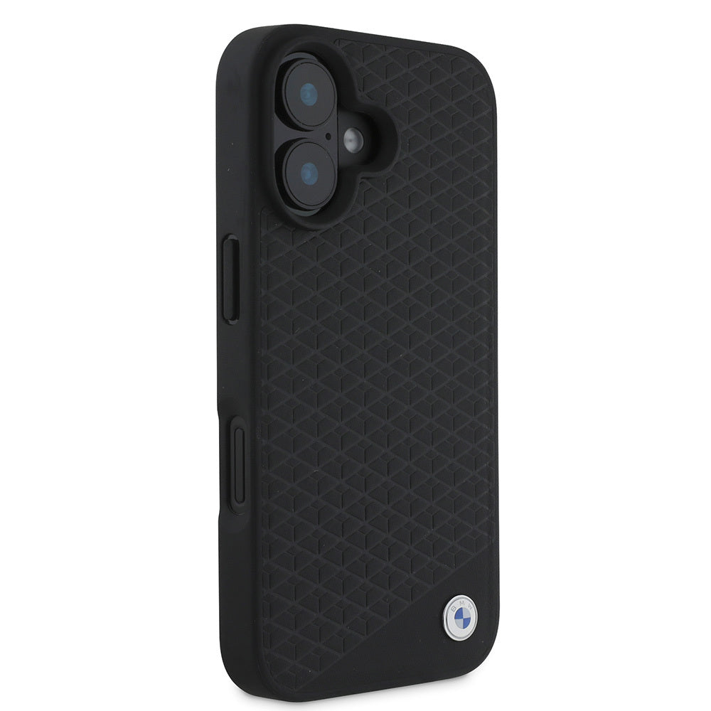 iPhone 16 Kılıf BMW Orjinal Lisanslı M-safe Şarj Özellikli Metal Logolu Dokulu Diamond Deri Kılıf