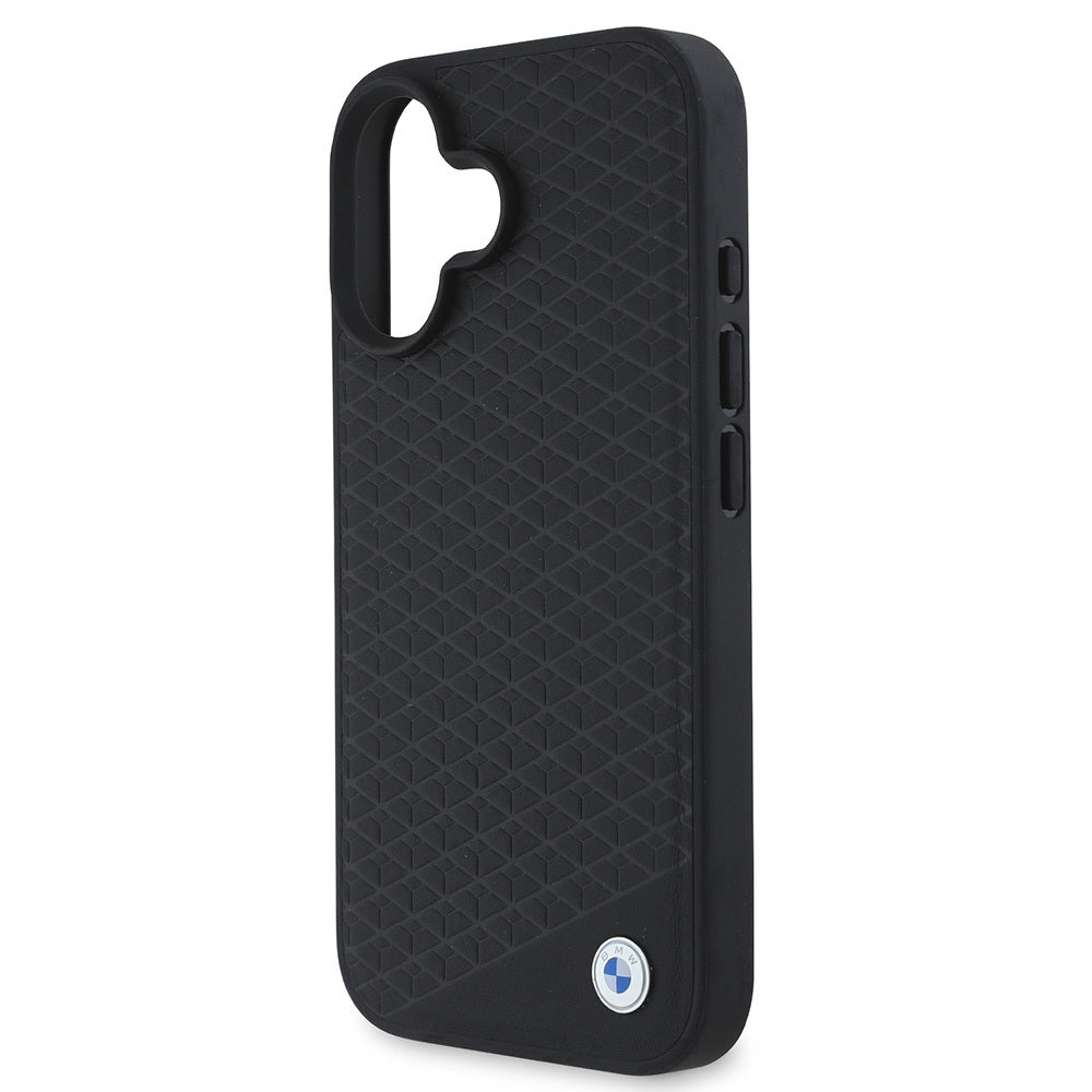 iPhone 16 Kılıf BMW Orjinal Lisanslı M-safe Şarj Özellikli Metal Logolu Dokulu Diamond Deri Kılıf