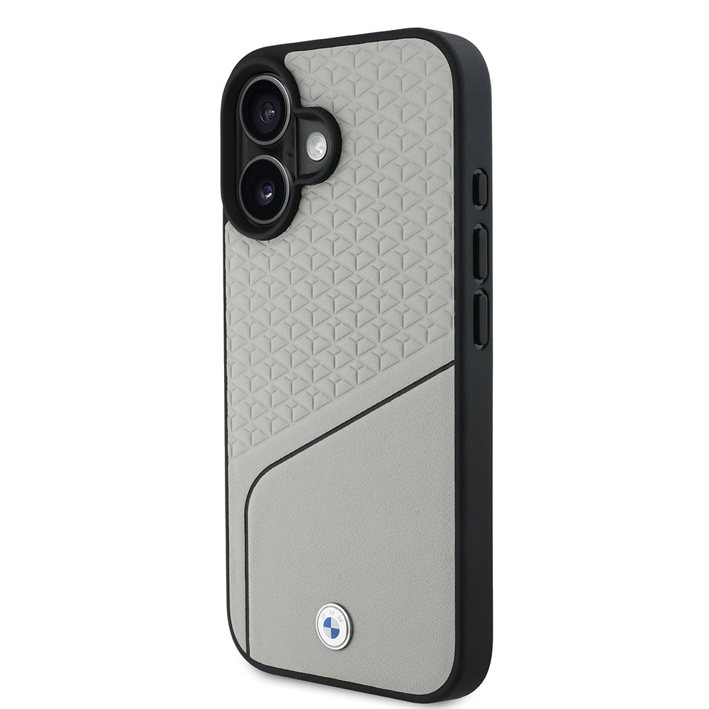 iPhone 16 Kılıf BMW Orjinal Lisanslı M-safe Şarj Özellikli Metal Logolu Dokulu ve Çizgili Deri Kılıf
