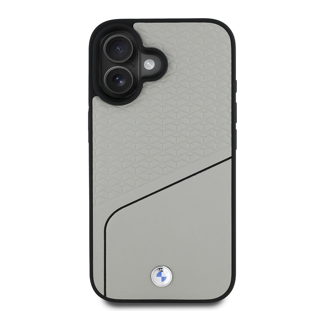 iPhone 16 Kılıf BMW Orjinal Lisanslı M-safe Şarj Özellikli Metal Logolu Dokulu ve Çizgili Deri Kılıf