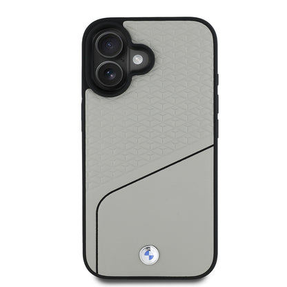 iPhone 16 Kılıf BMW Orjinal Lisanslı M-safe Şarj Özellikli Metal Logolu Dokulu ve Çizgili Deri Kılıf