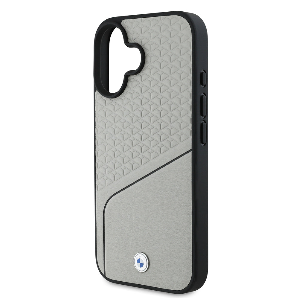 iPhone 16 Kılıf BMW Orjinal Lisanslı M-safe Şarj Özellikli Metal Logolu Dokulu ve Çizgili Deri Kılıf